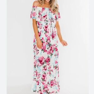 Sweet Lovely by Jen Pink Floral Ruffle Strapless Maxi Dress,‎ L